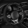 BDK Burlwood Pattern and Leatherette Sport Grip Steering Wheel Cover (Fits 14.5" - 15.5") - Black