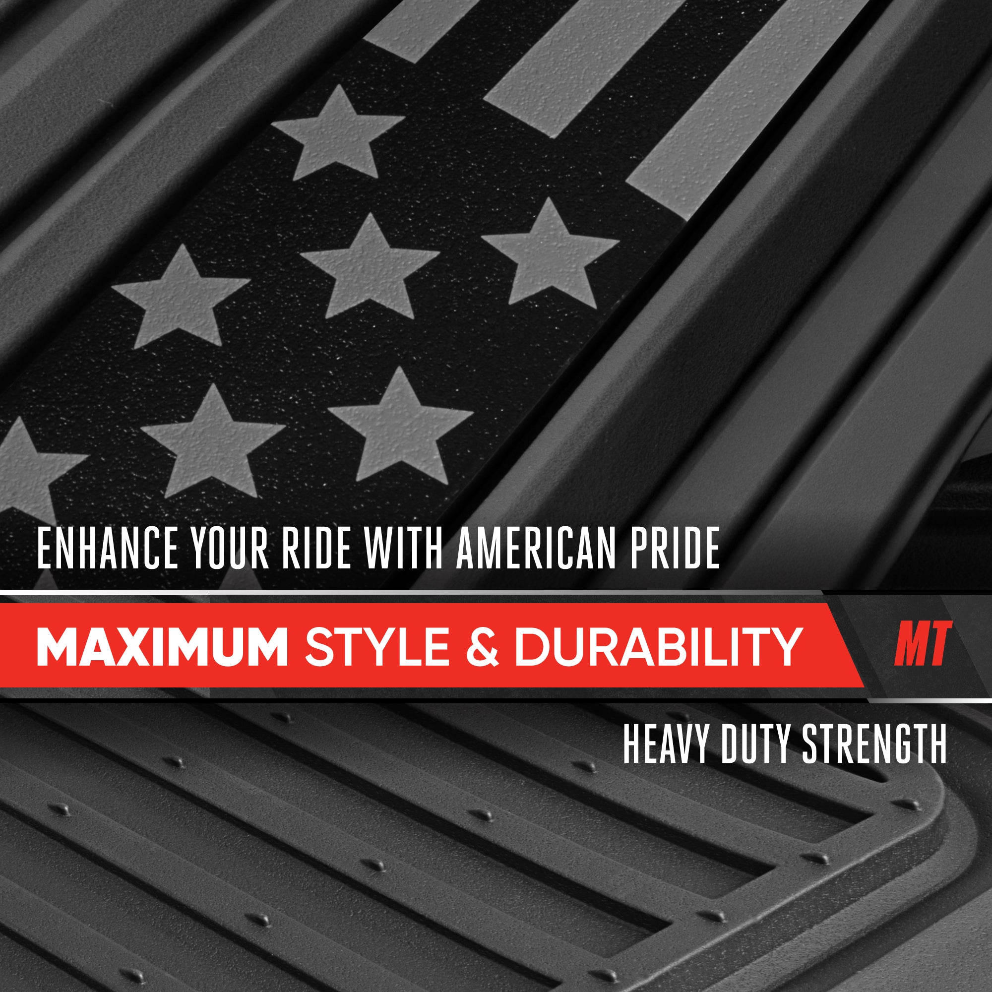 Motor Trend Flag Floor Mats Full Set - Durable Black Rubber Car Floor Mats for Trucks Cars SUV with Two Tone Accent, All Weather Interior Protection for Front and Rear with Non-Slip Backing, Black Gloss - Flag Black/Gray