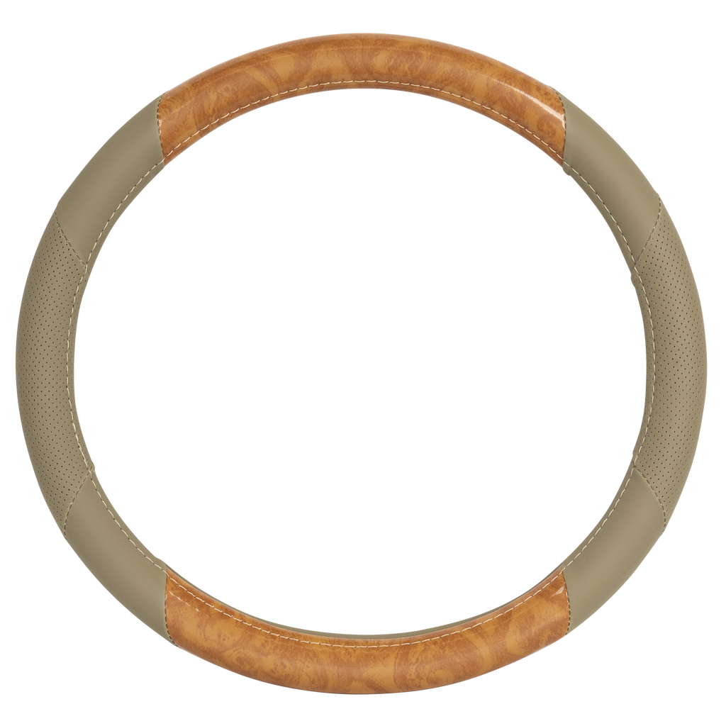 BDK Burlwood Pattern and Leatherette Sport Grip Steering Wheel Cover (Fits 14.5" - 15.5")