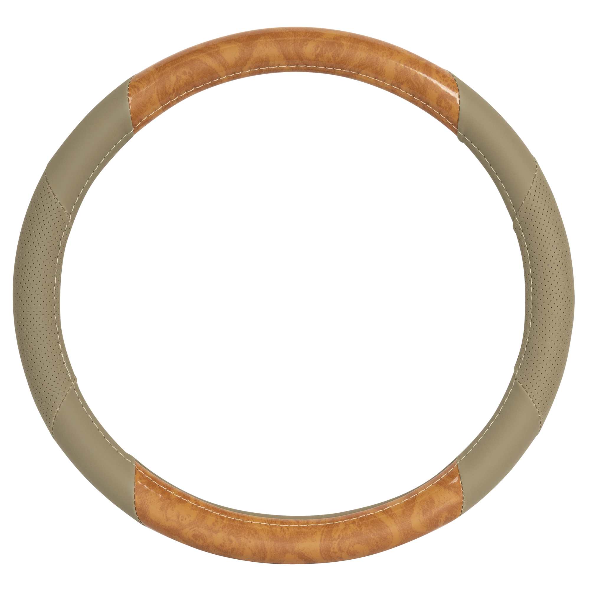 BDK Burlwood Pattern and Leatherette Sport Grip Steering Wheel Cover (Fits 14.5" - 15.5")