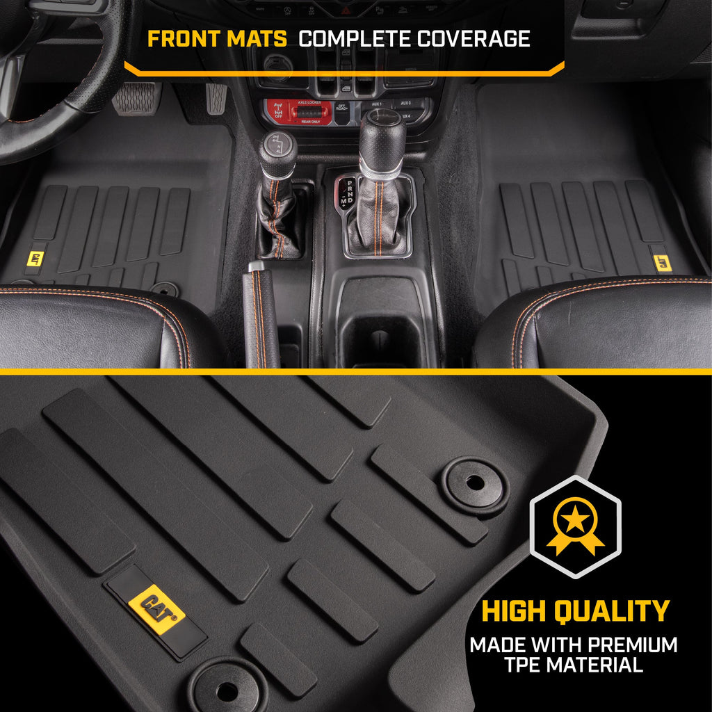 CAT 3-Piece JustFit 3D Floor Liner Mats for Jeep Wrangler 4WD (2018 - 2026) - All Weather, Heavy Duty, Custom Fit