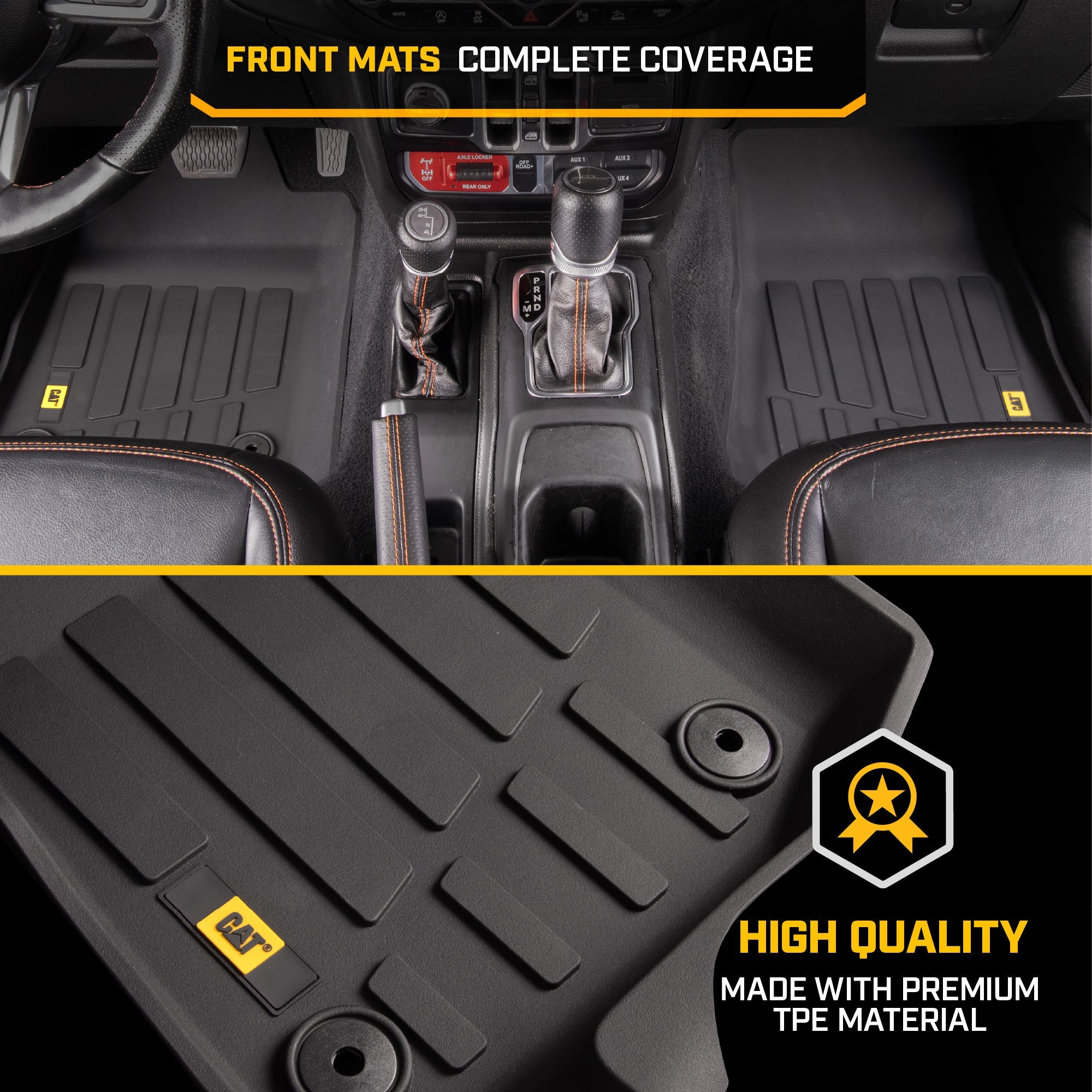CAT 3-Piece JustFit 3D Floor Liner Mats for Jeep Wrangler 4WD (2018 - 2026) - All Weather, Heavy Duty, Custom Fit