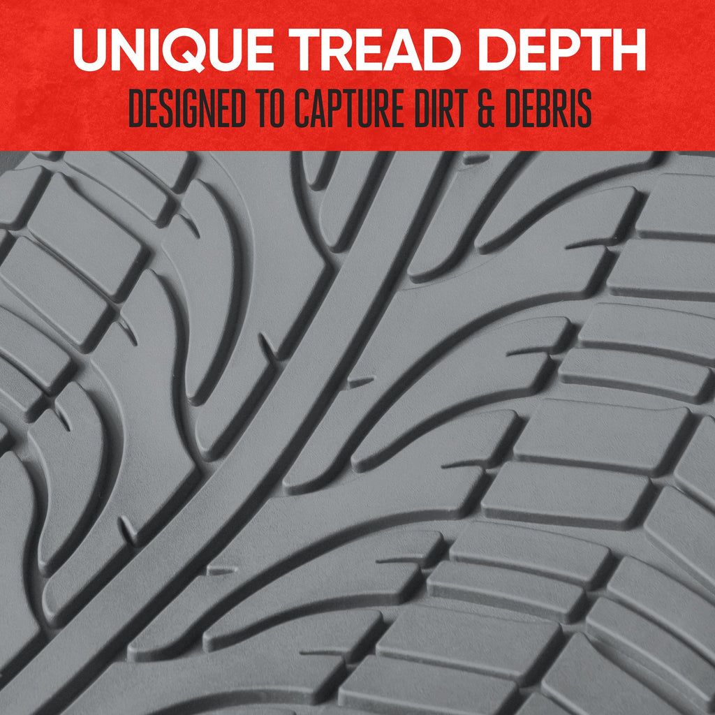MotorTrend 4-Piece Grand Prix Tire Tread Front Floor Mats and Rear Floor Mats - Heavy Duty, All Weather, Trim to Fit