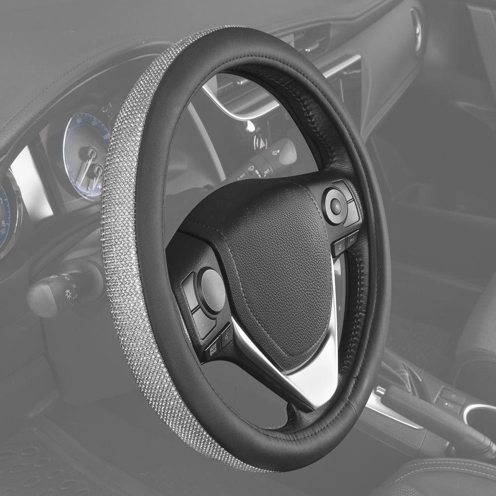 Carbella Bling Rhinestones Leatherette Steering Wheel Cover (Fits 14.5" - 15.5")