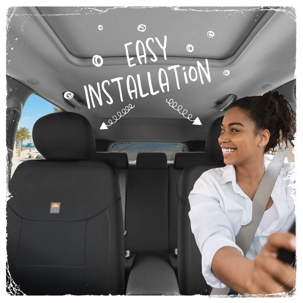 C&C Napa Leatherette 2 Front Seat Covers - Faux Leather Car Seat Protectors for Cars & Trucks - UV-Resistant, Easy to Clean, Semi-Universal Fit - Stylish Coastal Design for Summer Car Interior Upgrade