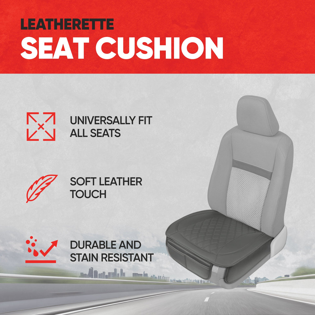 MotorTrend 2-Pack Padded Faux Leather Diamond Stitched Seat Covers with Front Storage Pockets