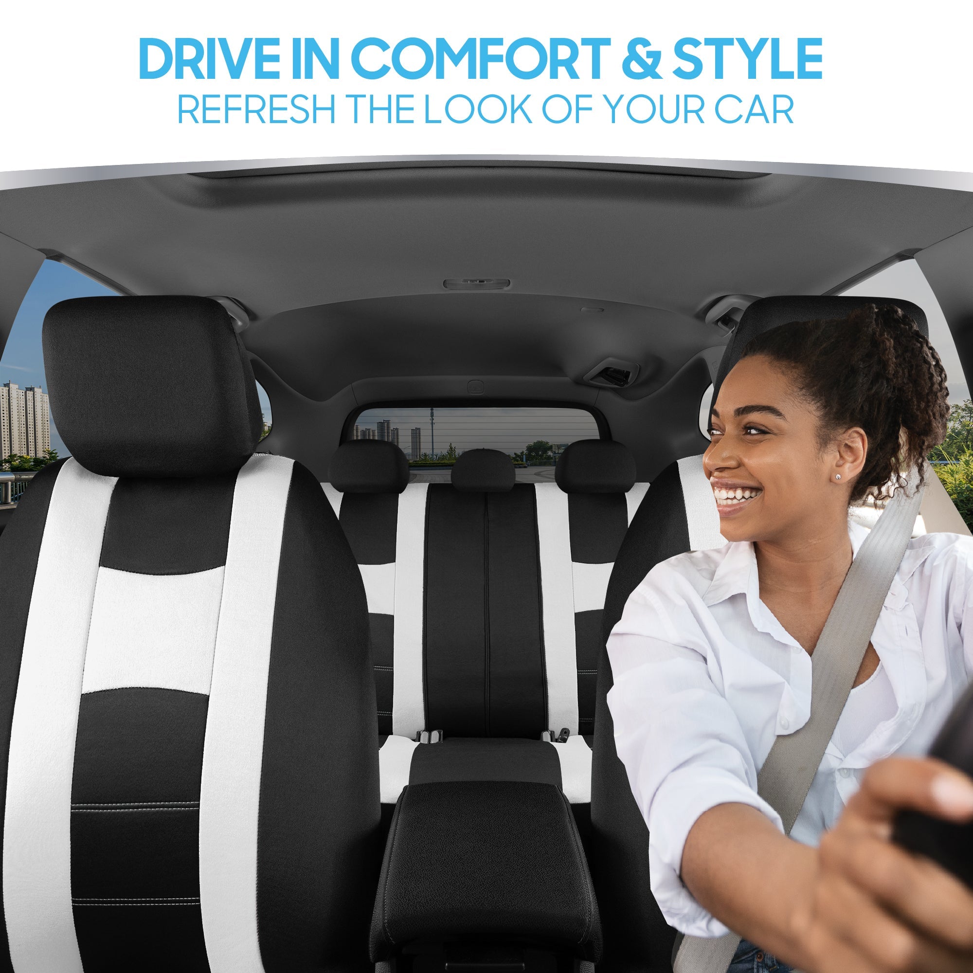 BDK 9-Piece Rome Sport Front Seat Covers and Rear Seat Covers - Black/White