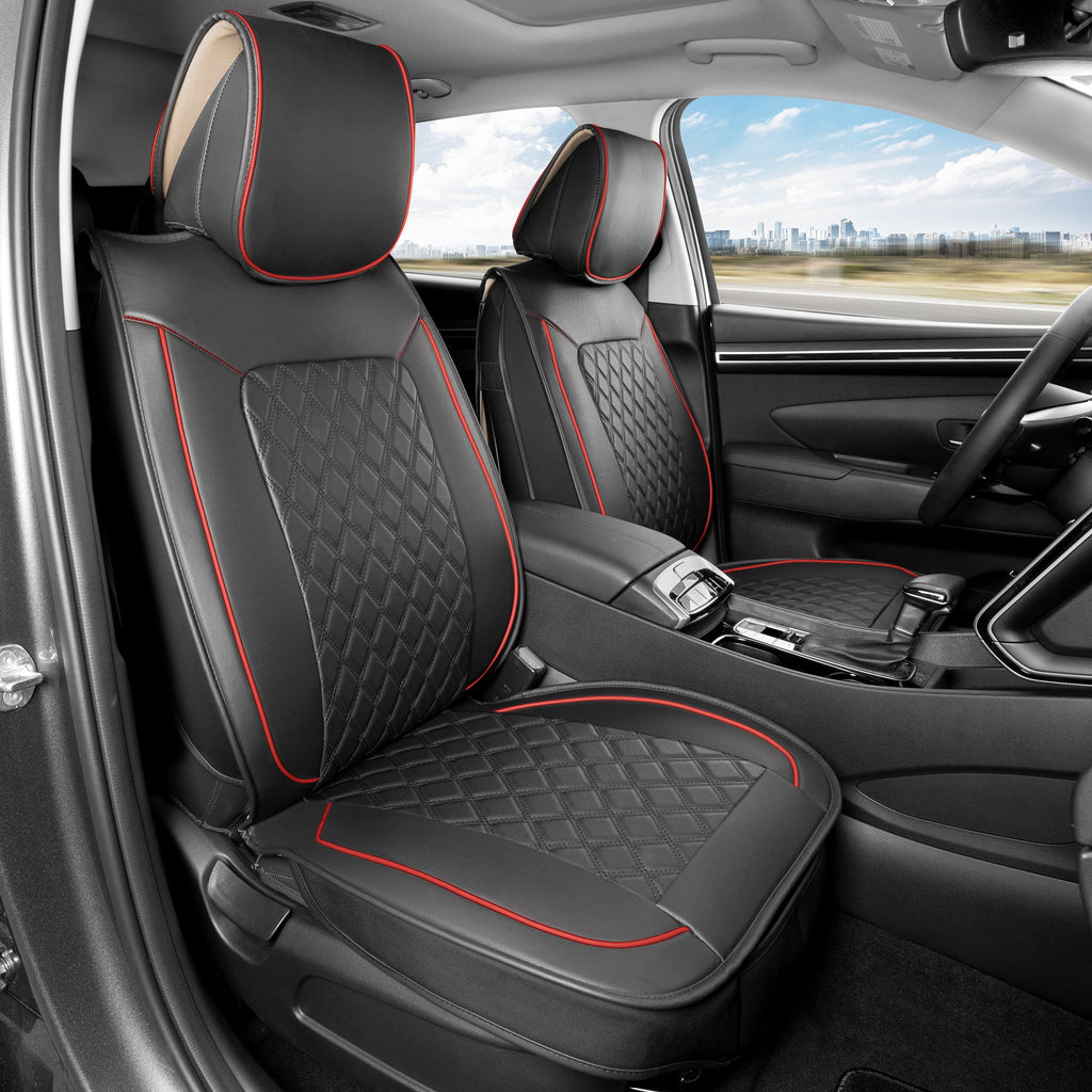 MotorBox 2-Pack Prestige Edition Premium Faux Leather Diamond Stitched Cushion Front Seat Covers