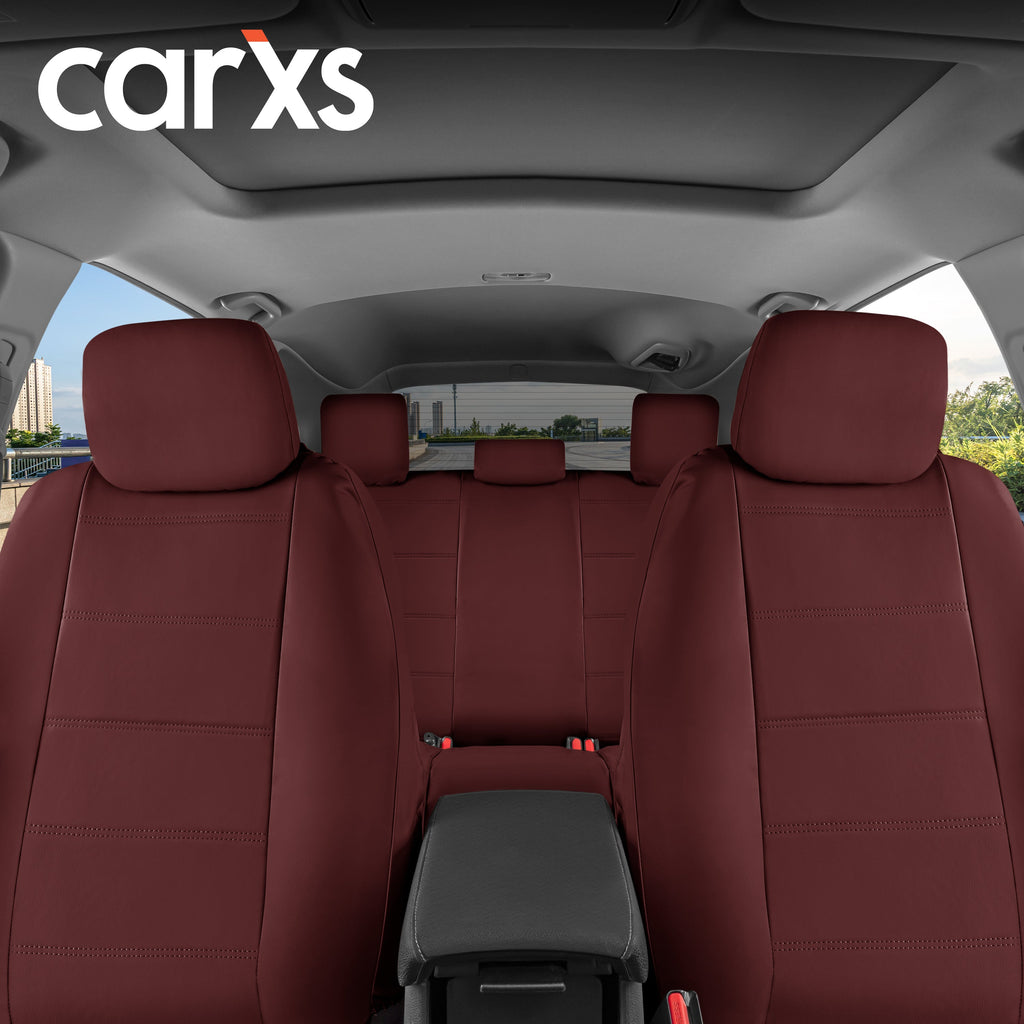 BDK 9-Piece Burgundy Leather Car Seat Cover Full Set, Front Seat Cover and Rear Bench Seat Cover Universal Fit Car Seat Covers for Cars Trucks SUVs Vans, Complete Full Coverage Protection For Vehicles