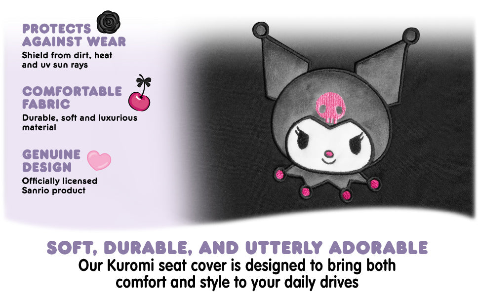 Hello Kitty Kuromi Car Seat Covers - Cute Black and Purple Front Seat Covers with Lavender Accents, Durable and Comfortable Polyester, Car Accessories Hello Kitty Accessories 2pc