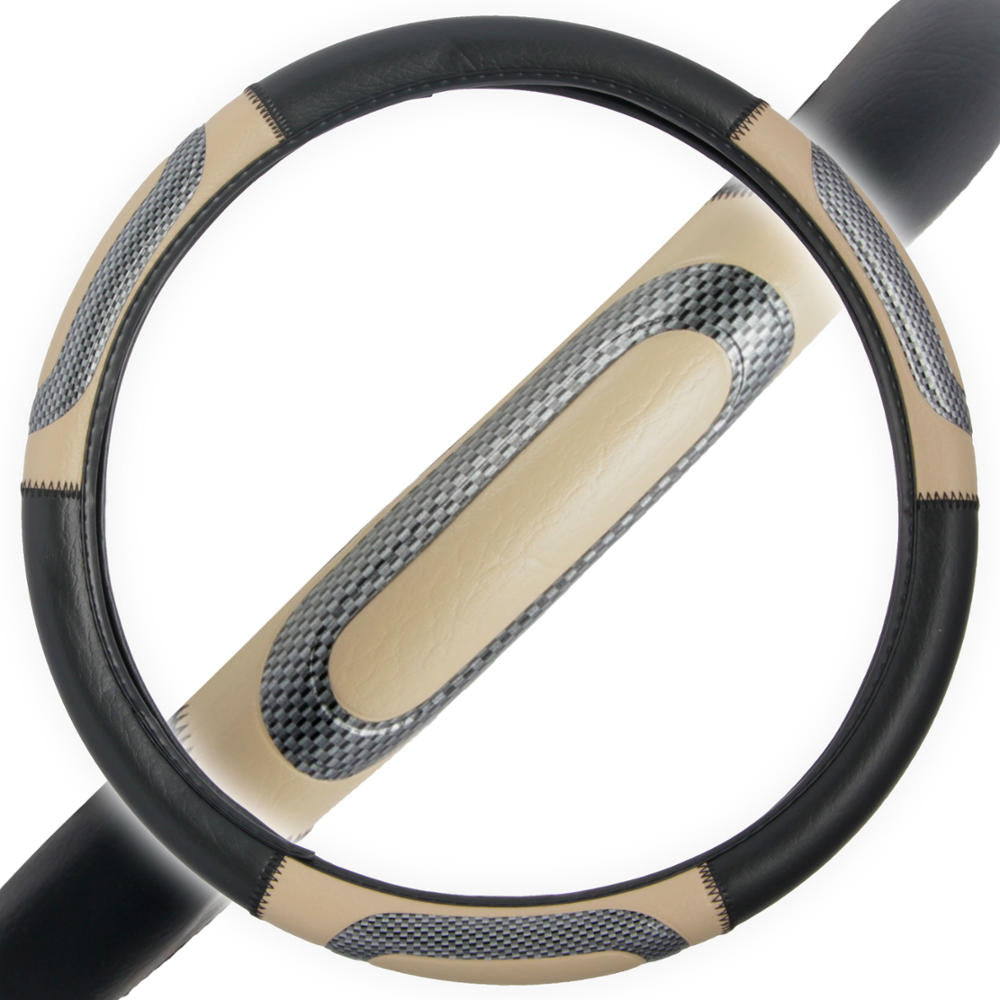 BDK Two-Tone Sport Carbon Grip Steering Wheel Cover (Fits 14.5" - 15.5")