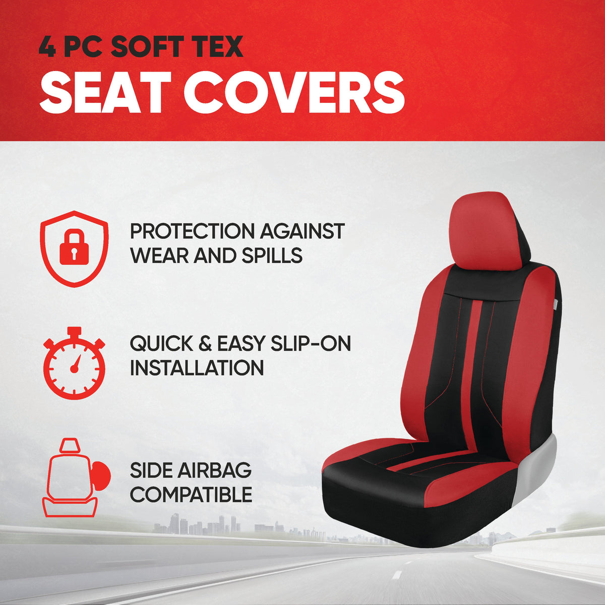 Motor Trend Red Cloth Car Seat Covers for Front Seats - Premium Automotive Bucket Seat Covers, Made for Vehicles with Removable Headrests, Interior Covers for Car Truck Van SUV