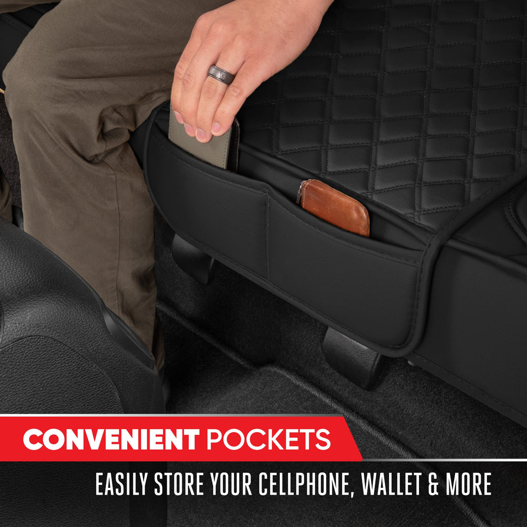 MotorTrend 3-Piece Diamond Stitched Padded Rear Seat Covers with Storage Pockets - Black
