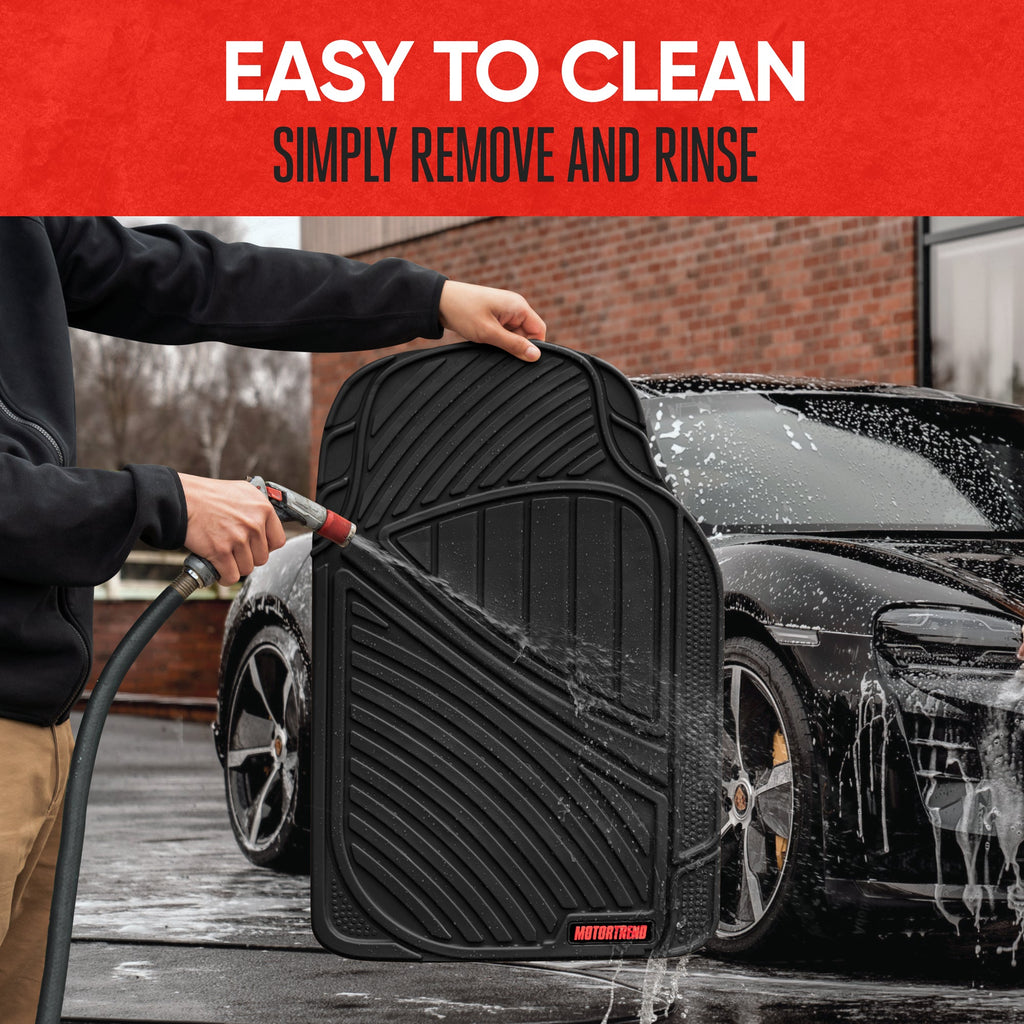 MotorTrend 3-Piece FlexTough Performance Deep Channel Front Floor Mats and Rear Floor Mat - Heavy Duty, All Weather, Trim to Fit