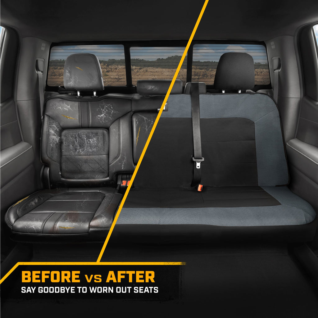 Cat Flexfit Charcoal & Black Rear Seat Cover for Car - Durable Canvas & Mesh Design 60/40 Split Bench Protector for Cars, Trucks & SUVs - Back Seat Cover for Rear Bench - Interior Car Accessory