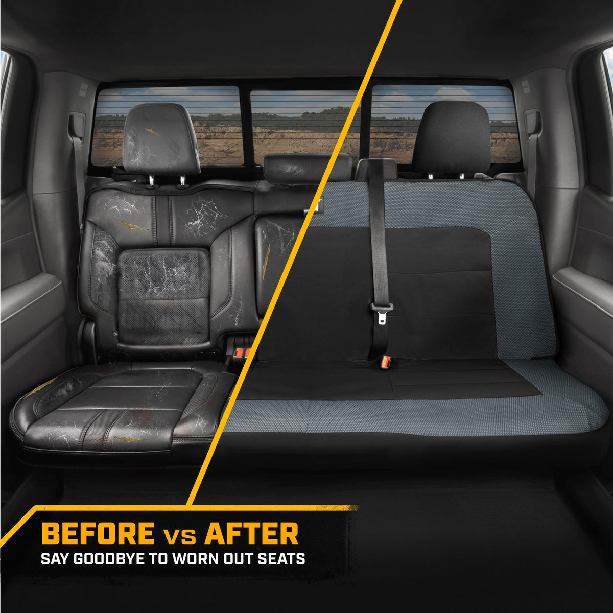 Cat Flexfit Charcoal & Black Rear Seat Cover for Car - Durable Canvas & Mesh Design 60/40 Split Bench Protector for Cars, Trucks & SUVs - Back Seat Cover for Rear Bench - Interior Car Accessory