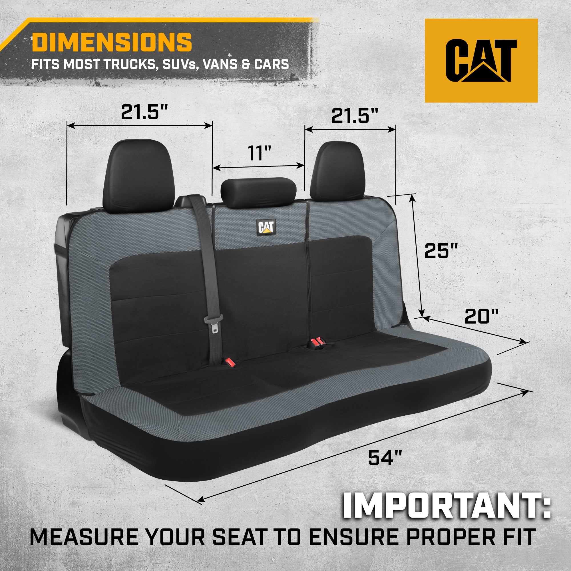 Cat Flexfit Charcoal & Black Rear Seat Cover for Car - Durable Canvas & Mesh Design 60/40 Split Bench Protector for Cars, Trucks & SUVs - Back Seat Cover for Rear Bench - Interior Car Accessory
