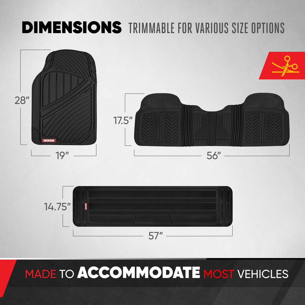 MotorTrend 4-Piece 3-Rows Extra-High Ridgeline Front Floor Mats, Middle Floor Mat, and Rear Floor Mat