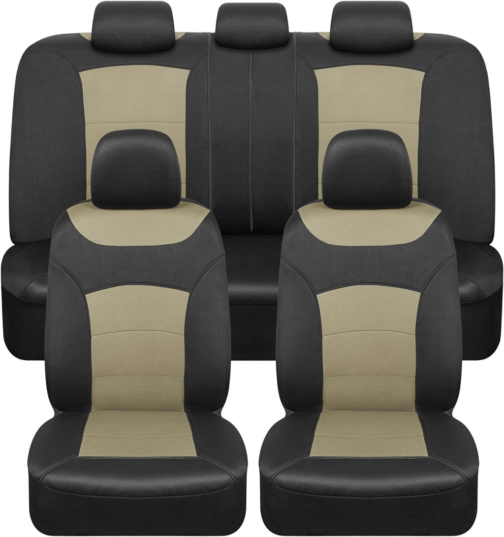BDK carXS Turismo Car Seat Covers Full Set, Beige Two-Tone Front Seat Covers with Split Rear Bench Back Seat Cover, Automotive Seat Covers for Trucks SUV Van Auto (Multiple Colors)