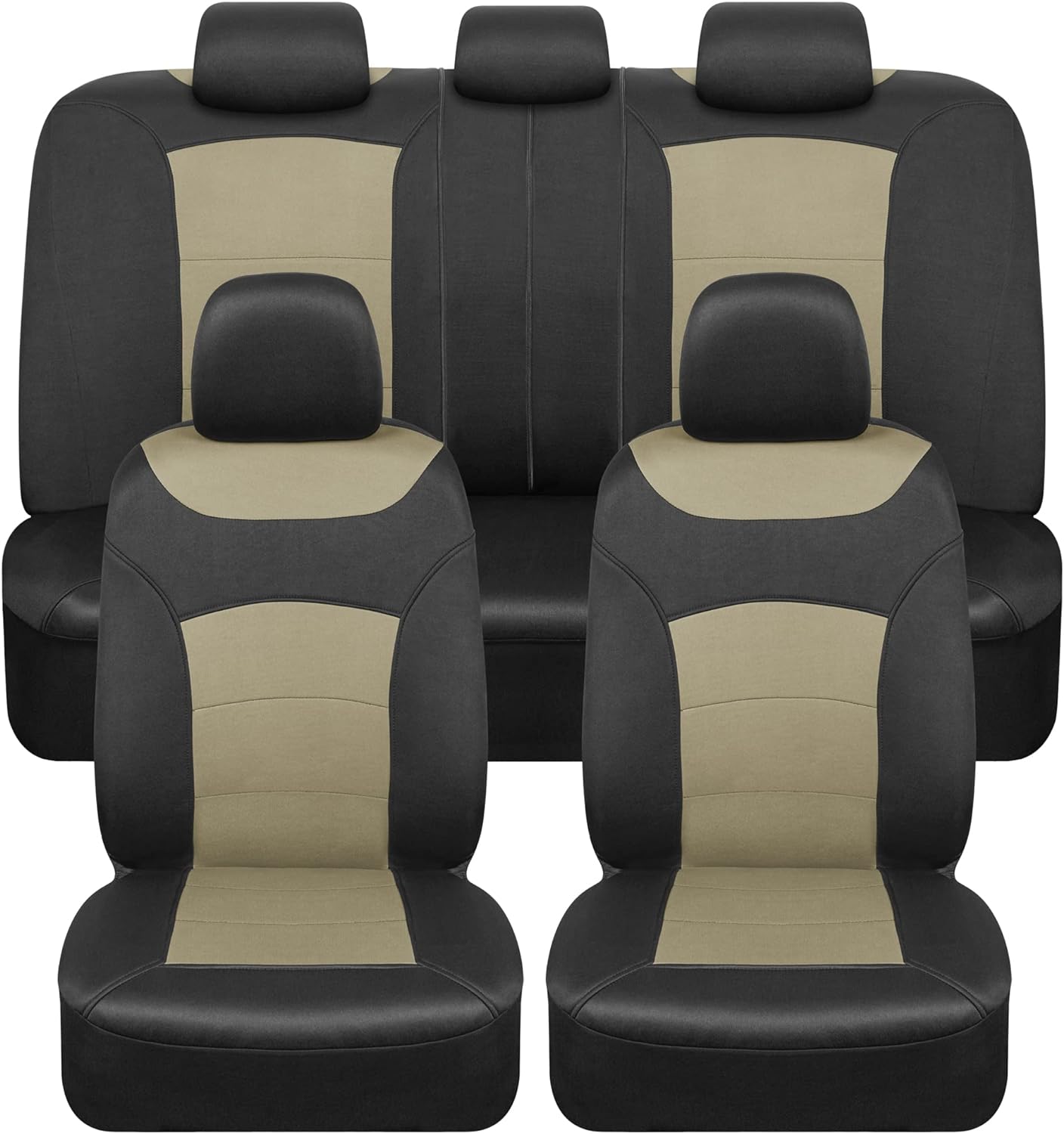 BDK carXS Turismo Car Seat Covers Full Set, Beige Two-Tone Front Seat Covers with Split Rear Bench Back Seat Cover, Automotive Seat Covers for Trucks SUV Van Auto (Multiple Colors)