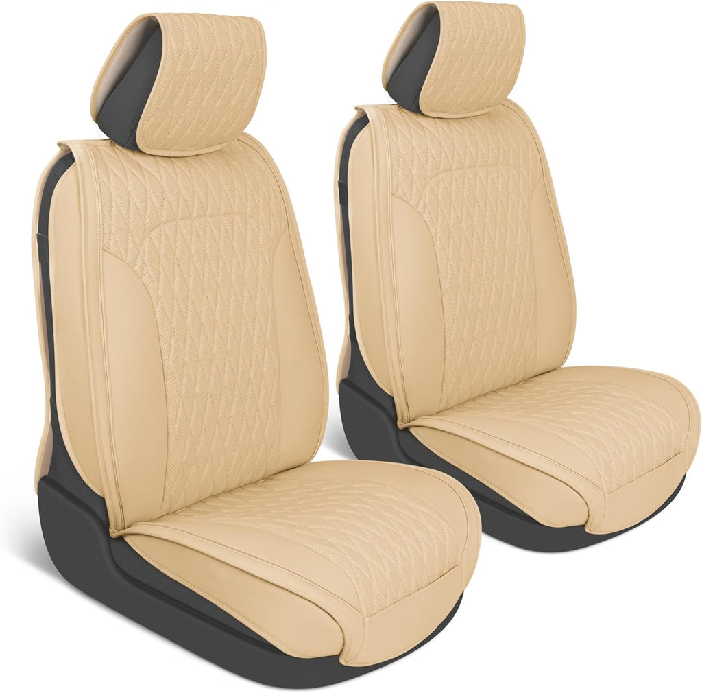 Car Seat Covers - DiamondLux Edition Premium Faux Leather Seat Protectors - Double Cross Stitched Cushioned Automotive Accessories for Trucks, SUVs, Cars - Front Seat Set
