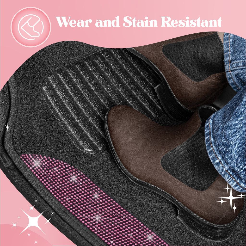 Carbella 4-Piece Diamond Bling Front Floor Mats and Rear Floor Mats - Pink