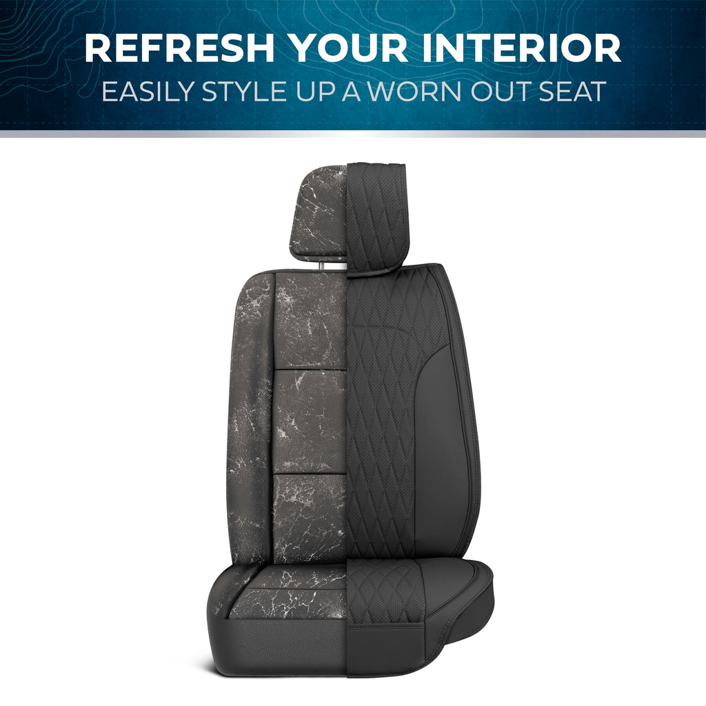 Car Seat Covers - DiamondLux Edition Premium Faux Leather Seat Protectors - Double Cross Stitched Cushioned Automotive Accessories for Trucks, SUVs, Cars - Front Seat Set