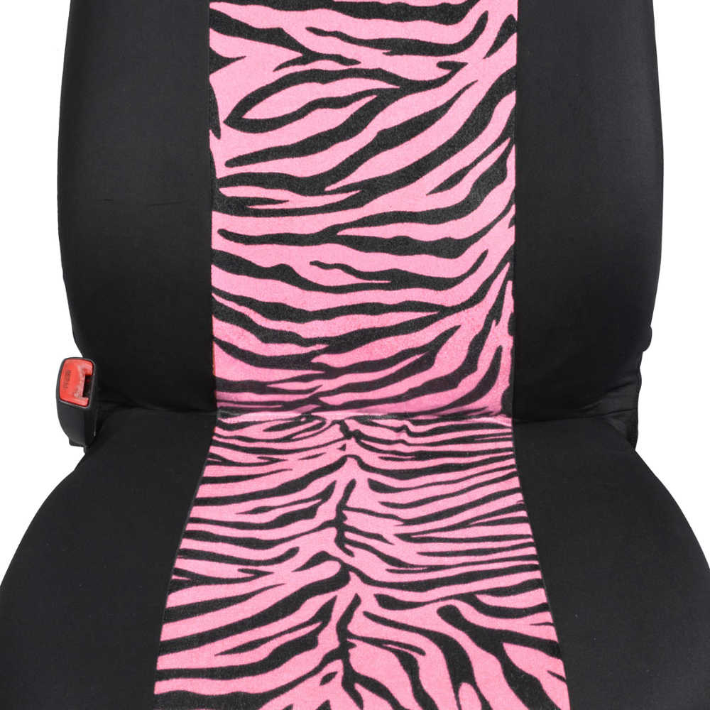 BDK 12-Piece Pink Tiger Front Seat Covers, Rear Seat Covers, Seat Belt Pads, and Steering Wheel Cover (Fits 14.5" - 15.5")