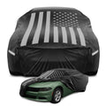 Motor Trend Black USA Flag Waterproof Car Cover - All Weather Outdoor Protection, UV Resistant, Windproof, Scratchproof - Semi-Universal Fit Sedan Full Car Cover for Sun Rain Snow (191"- 210" Length)