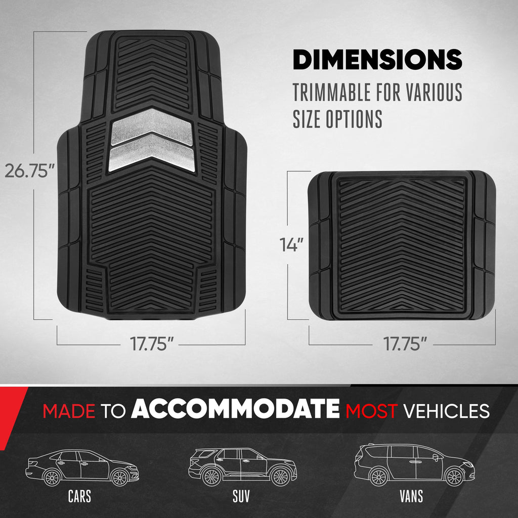 Motor Trend FlexTough Shield Black & Silver All-Weather Floor Mats for Cars, Trucks & SUVs – Heavy Duty Waterproof Rubber Car Mats, Universal Trim to Fit Automotive Accessories for Car Interior Protection, Front & Rear Floor Liners