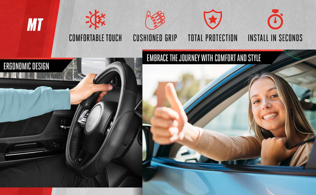 MotorTrend Stealth D-Shaped Steering Wheel Cover (Fits 14.5" - 15.5")