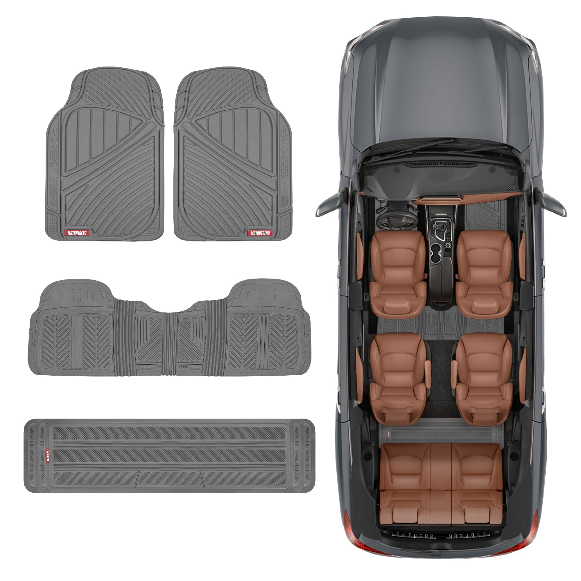 MotorTrend 4-Piece 3-Rows Extra-High Ridgeline Front Floor Mats, Middle Floor Mat, and Rear Floor Mat