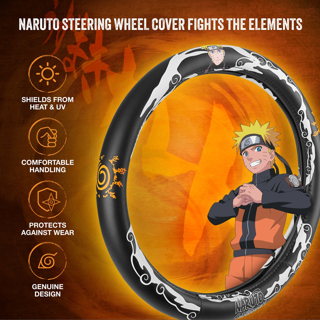 Naruto Shippuden Car Steering Wheel Cover, 15 Inch Anime Steering Wheel Cover, Cushioned Soft Comfortable Cover Anime Car Accessories for Men Women, Kirigakure