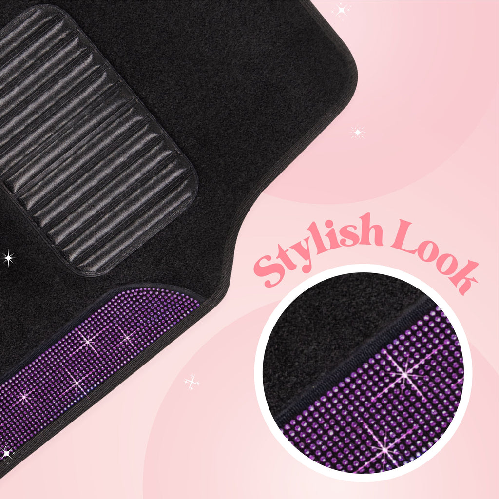 Carbella 4-Piece Diamond Bling Front Floor Mats and Rear Floor Mats - Purple