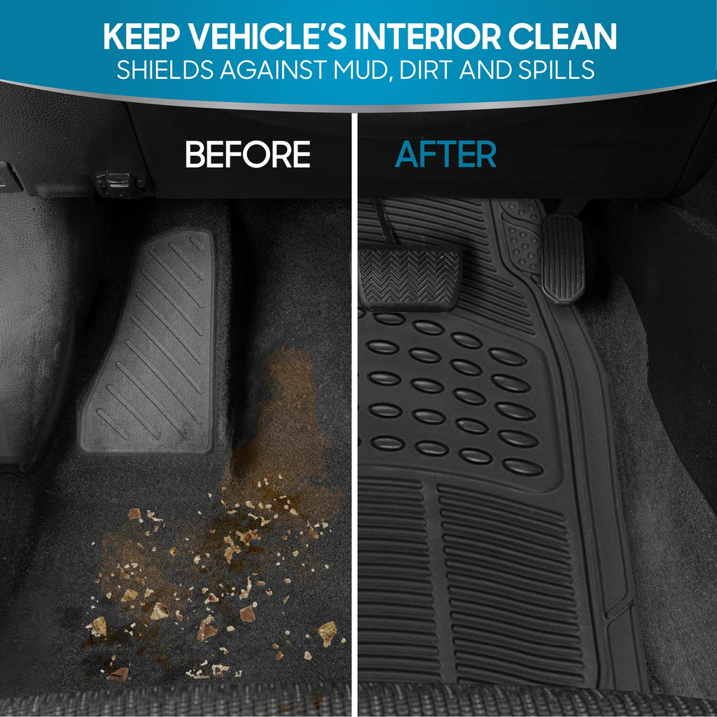 BDK 3-Piece ProLiner Front Floor Mats and Rear Floor Mats - Heavy Duty, All Weather, Trim to Fit