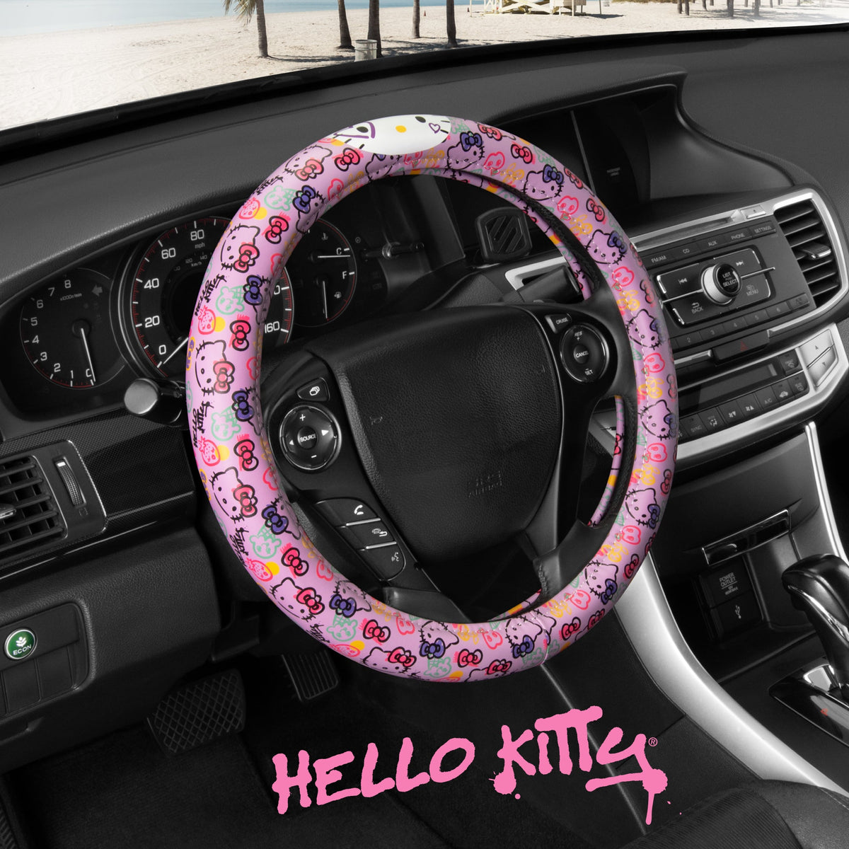 Hello Kitty Steering Wheel Cover, Official Sanrio Car Steering Wheel Cover with Universal Size 14.5 - 15, Cute Steering Wheel Cover for Women, Hello Kitty Car Accessories (Lavender Print)