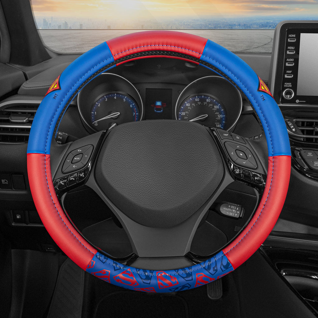 Warner Bros DC Comics Superman Logo Steering Wheel Cover (Fits 14.5" - 15.5")