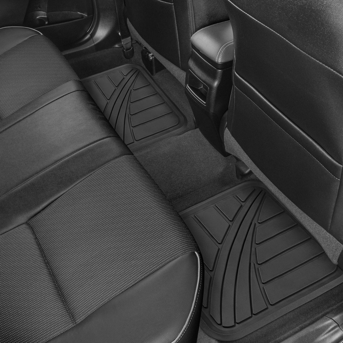 MotorTrend 4-Piece Two-Tone Non-Slip Heel Pad Front Floor Mats and Rear Floor Mats - Heavy Duty, All Weather, Trim to Fit