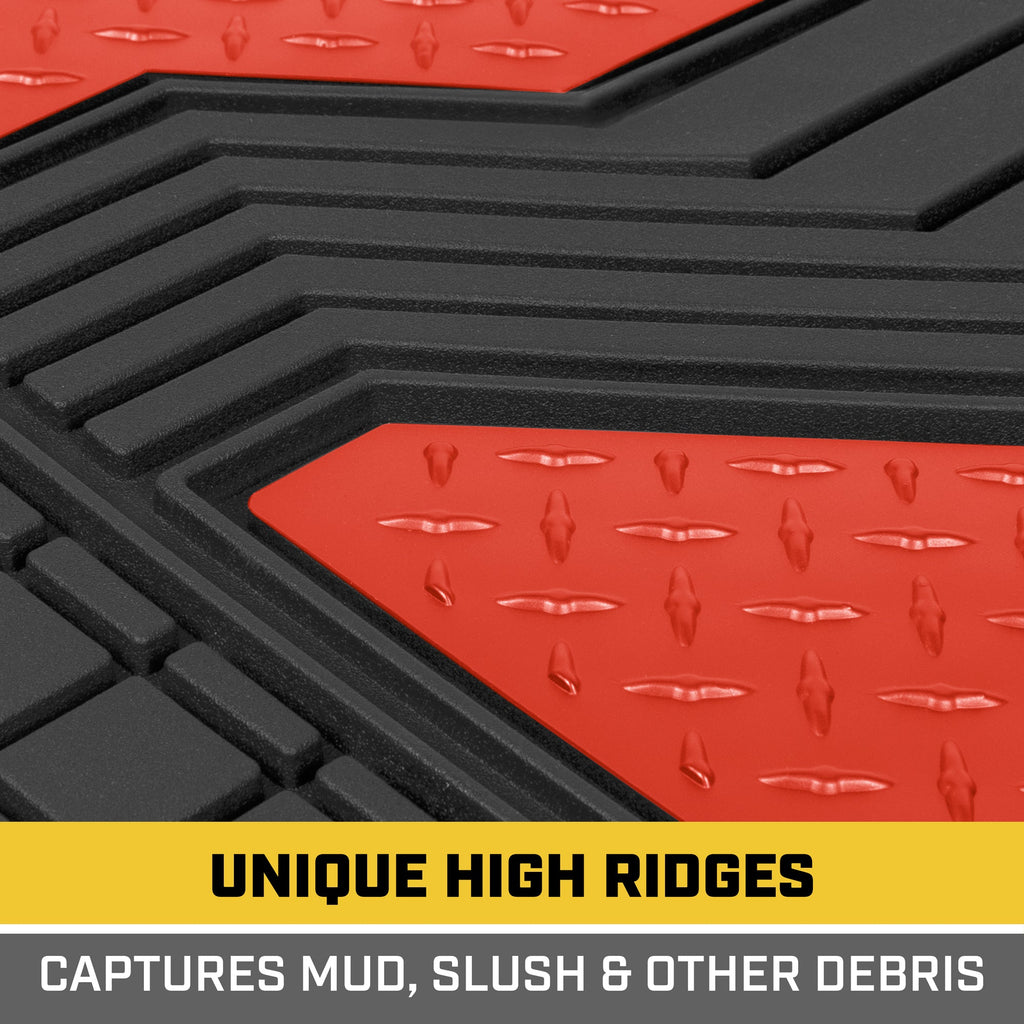 CAT 4-Piece Two-Tone Metallic-Look Front Floor Mats and Rear Floor Mats - Heavy Duty, All Weather, Trim to Fit