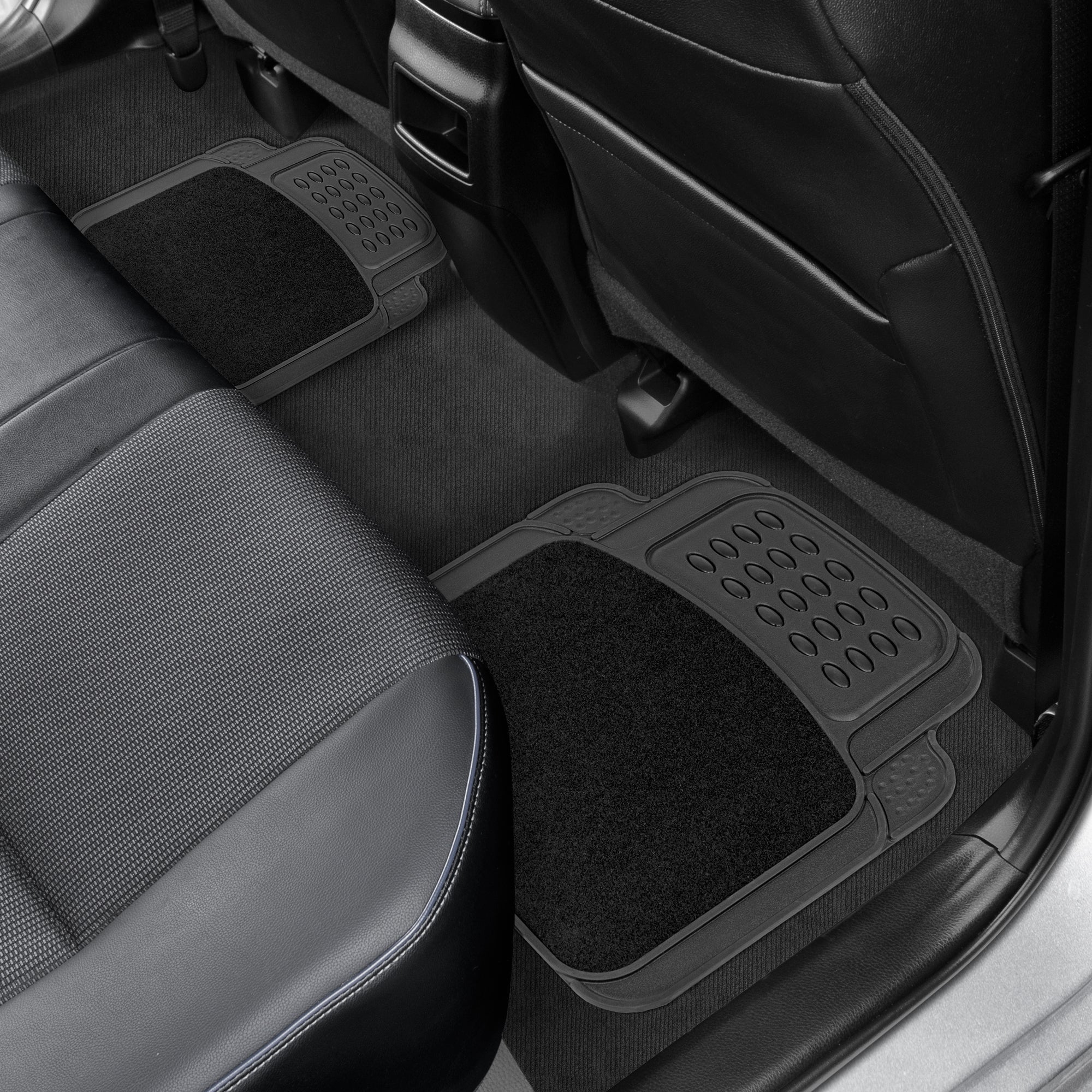 BDK 4-Piece HybridMat Front Floor Mats and Rear Floor Mats - Heavy Duty, All Weather, Trim to Fit