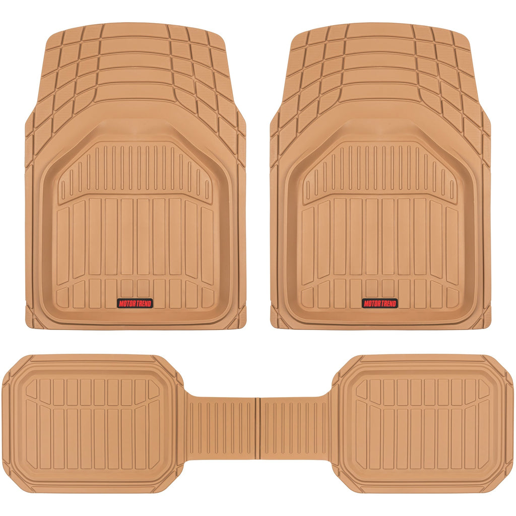 MotorTrend 3-Piece FlexTough Defender Front Floor Mats and Rear Floor Mat - Heavy Duty, All Weather, Trim to Fit