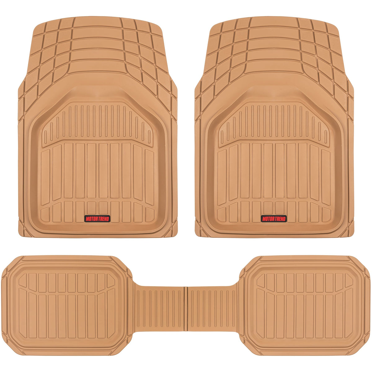 MotorTrend 3-Piece FlexTough Defender Front Floor Mats and Rear Floor Mat - Heavy Duty, All Weather, Trim to Fit