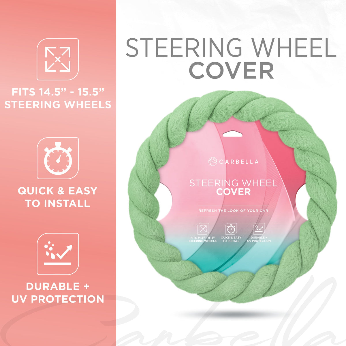 Carbella Twisted Plush Fur Steering Wheel Cover (Fits 14.5" - 15.5")