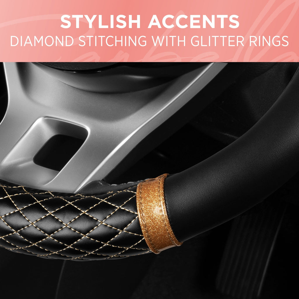 Carbella Bronze Quilted Steering Wheel Cover (Fits 14.5" - 15.5")