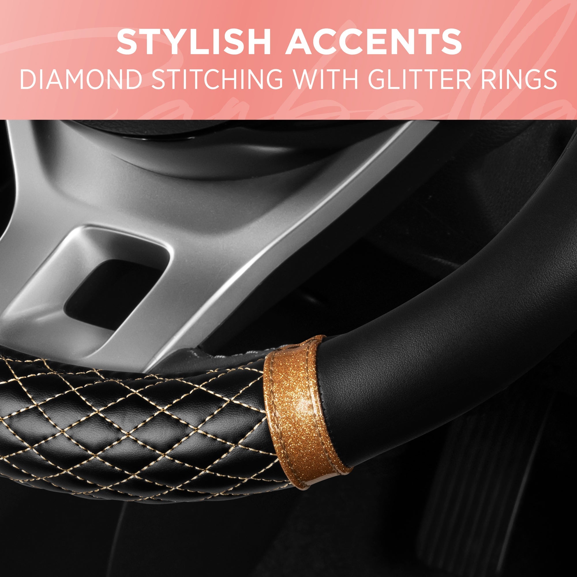 Carbella Bronze Quilted Steering Wheel Cover (Fits 14.5" - 15.5")