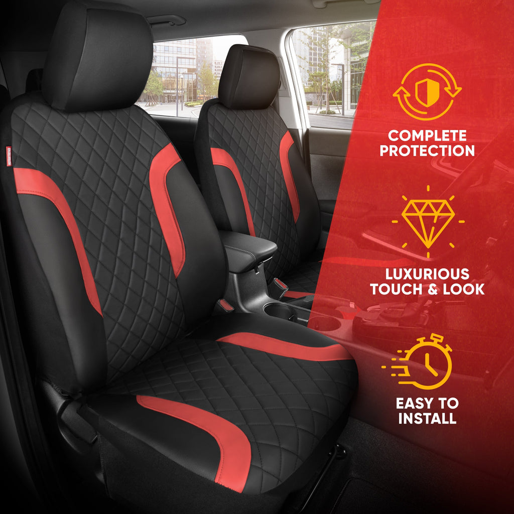 Motor Trend Faux Leather Seat Covers For Trucks, Cars, & SUV - Front Black & Red Car Seat Cover Set - Universal Fit For Most Automotives - Forros Para Asientos De Carro - CarSeat Covers Accessories