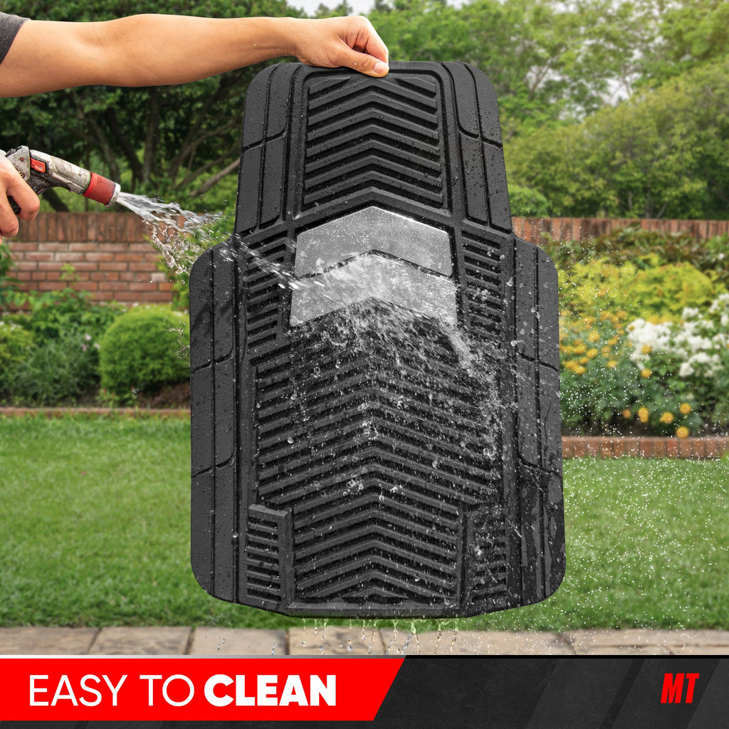 Motor Trend FlexTough Shield Black & Silver All-Weather Floor Mats for Cars, Trucks & SUVs – Heavy Duty Waterproof Rubber Car Mats, Universal Trim to Fit Automotive Accessories for Car Interior Protection, Front & Rear Floor Liners