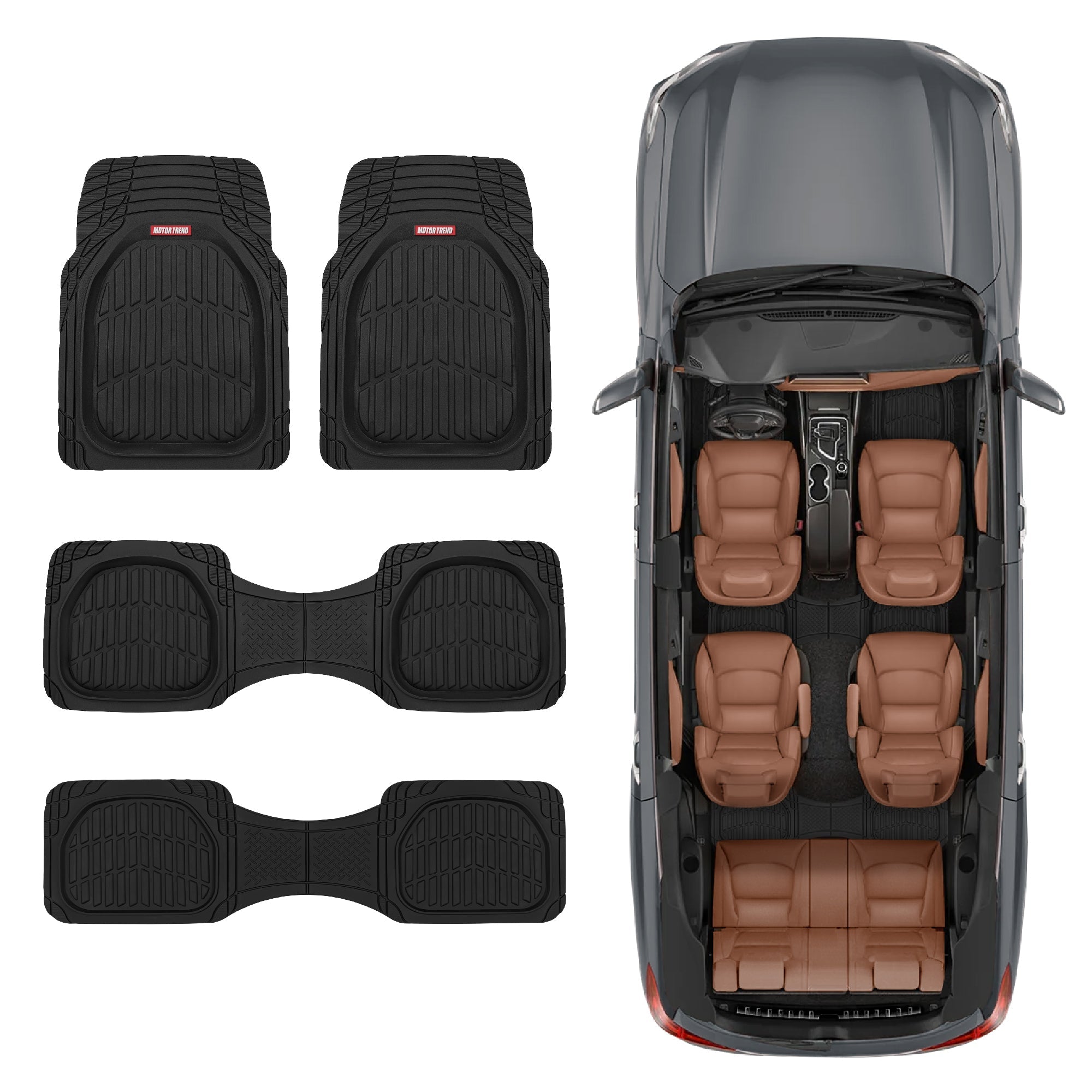 MotorTrend 4-Piece 3-Rows FlexTough Deep Dish Front Floor Mats, Middle Floor Mats, and Rear Floor Mat