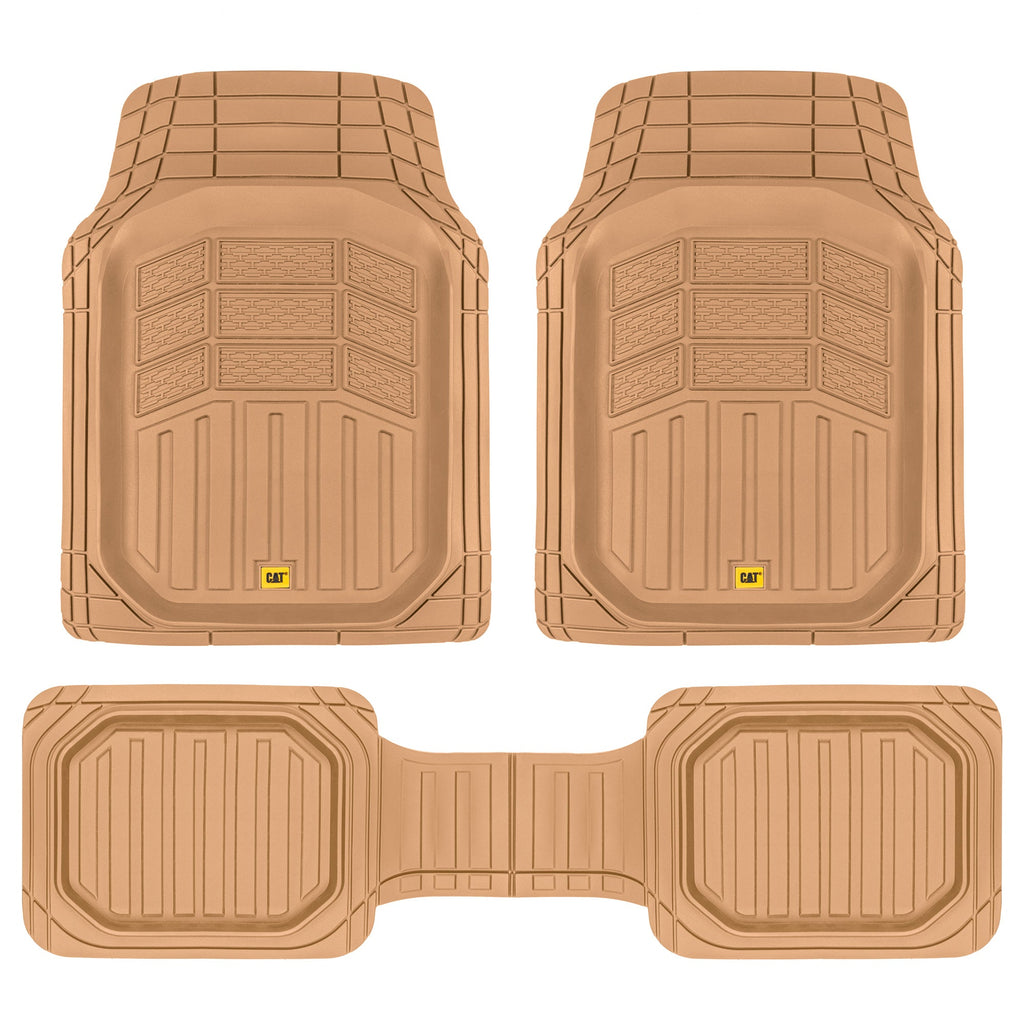 CAT 3-Piece Deep Dish Front Floor Mats and Rear Floor Mats - Heavy Duty, All Weather, Trim to Fit - Beige