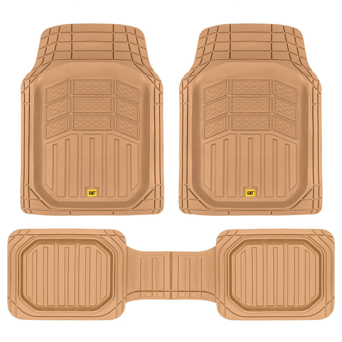 CAT 3-Piece Deep Dish Front Floor Mats and Rear Floor Mats - Heavy Duty, All Weather, Trim to Fit - Beige
